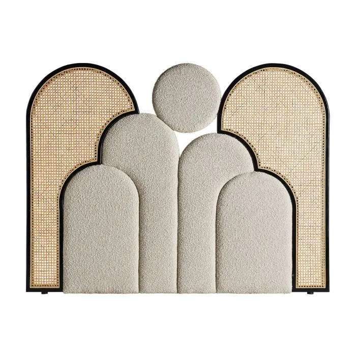 Cabecero Madera Ratán Natural Tejido Beige, 160 Cm