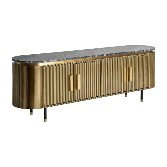 Mueble TV Valbruna Mármol Hierro Dorado, 180 Cm