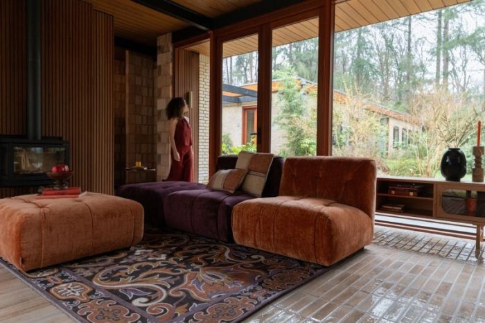 Sofá Modular 2 Plazas Terciopelo Morado Madera Pino, 184 Cm