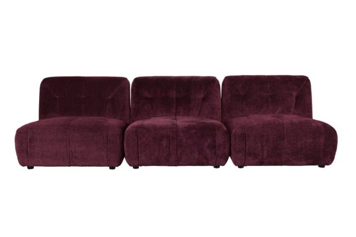 Sofá Modular 3 Plazas Terciopelo Morado Madera Pino, 276 Cm