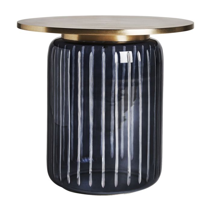 Mesa Auxiliar Lecco Estilo Art Decó Cristal Negro Hierro Dorado, 46 Cm