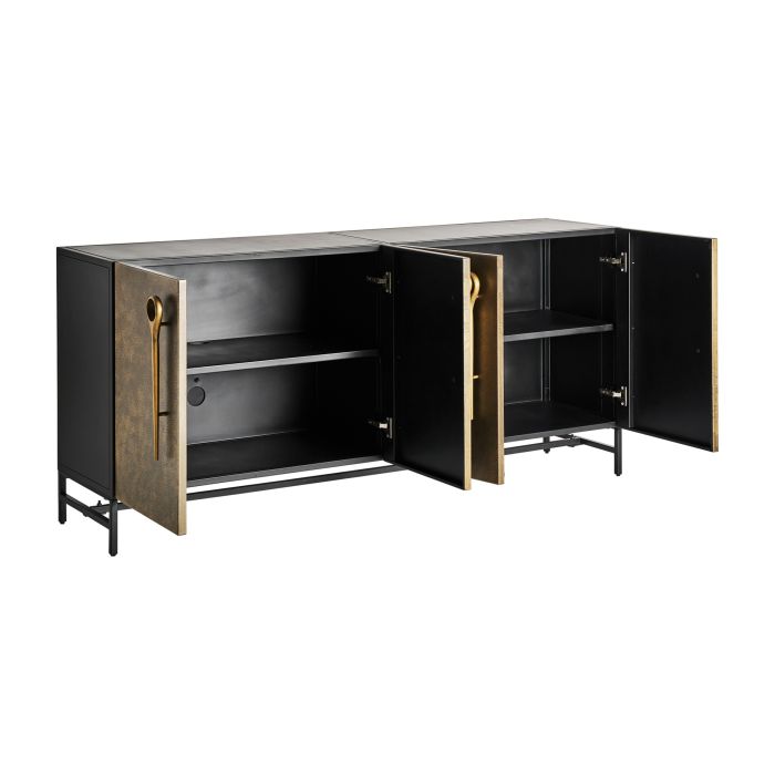 Buffet Herro Oro Viejo Metal Negro 4 Puertas, 180 Cm