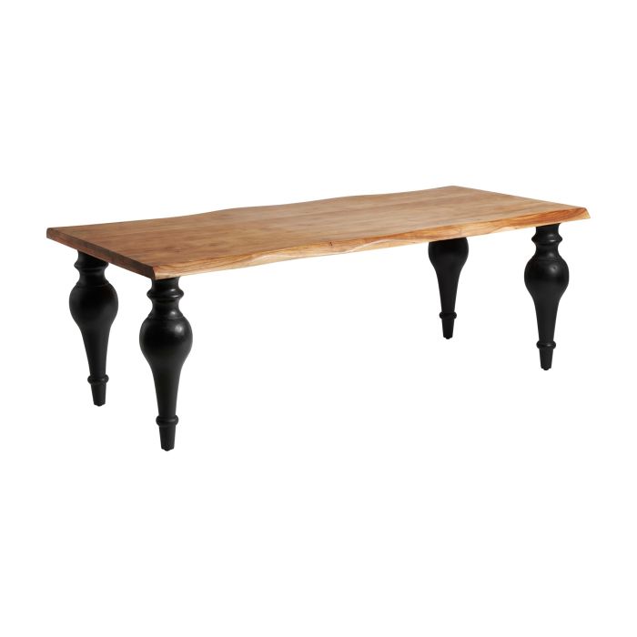 Mesa de comedor en madera de acacia natural y negro.