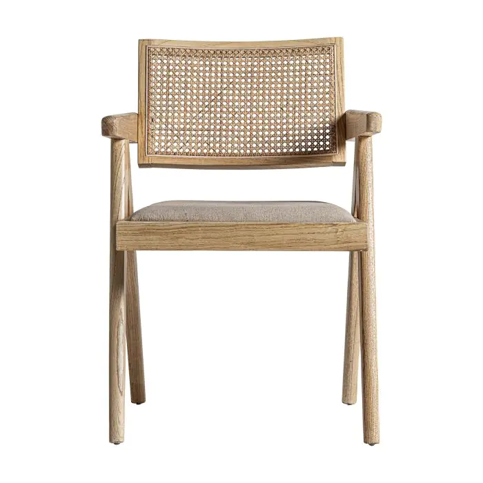 Silla Cieza Madera Olmo Ratán Natural Lino, 55 Cm
