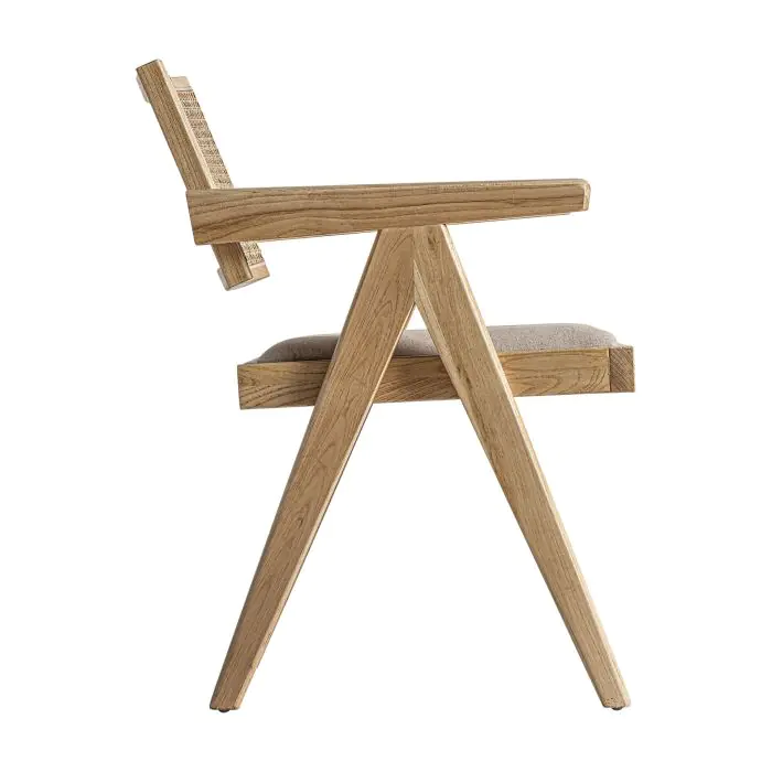 Silla Madera Olmo Ratán Natural Lino, 55 Cm