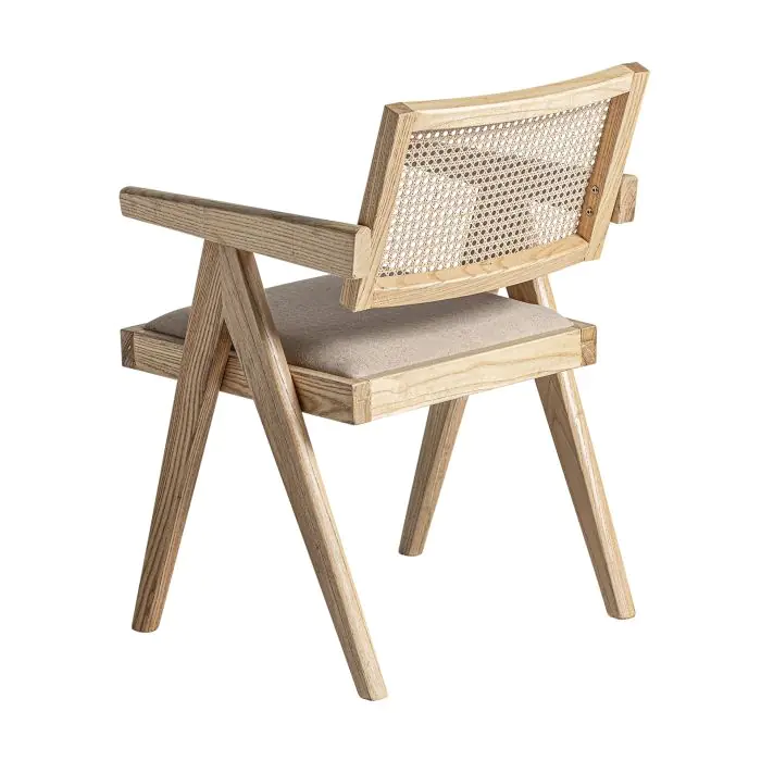 Silla Madera Olmo Ratán Natural Lino, 55 Cm