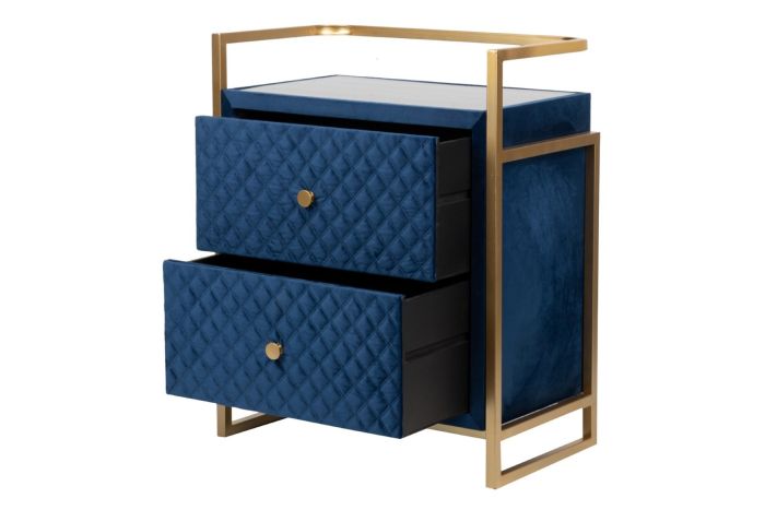 Mesita de Noche Cristal Hierro Azul/Dorado, 75 Cm