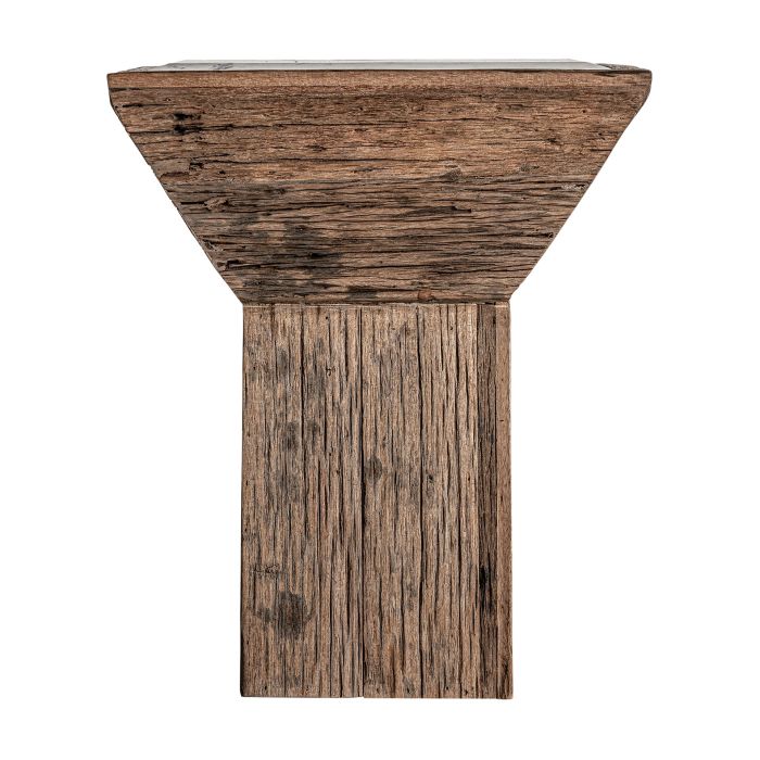 Mesa Auxiliar Samsun Estilo Vintage Mármol Madera Pino Reciclado Natural, 50 Cm