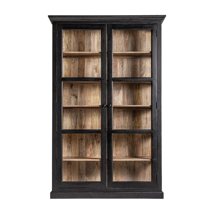 Vitrina Bavay Estilo Vintage Cristal Madera Mango Negro/Natural, 135 Cm