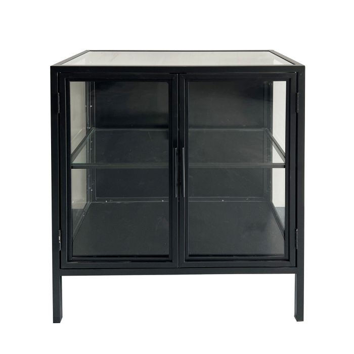 Aparador Industrial Color Negro Vidrio Hierro Madera Abeto, 70 Cm