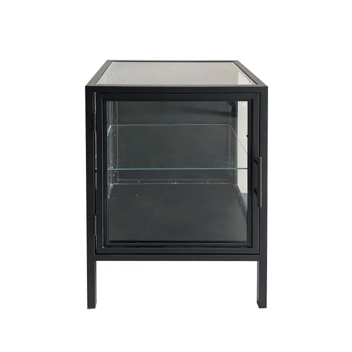Mesita de Noche Kilrea Estilo Industrial Vidrio Madera Abeto Negro, 45 Cm