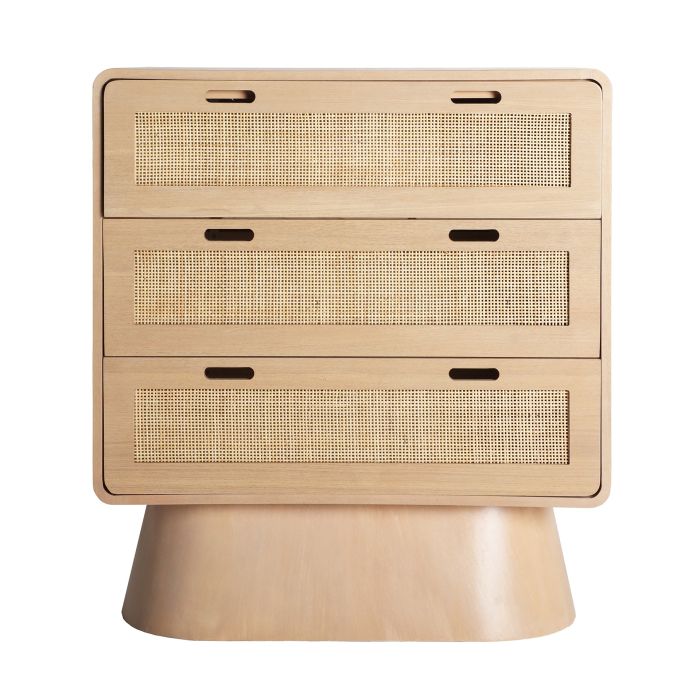 Cómoda Larvik 3 Cajones Ratán Madera Pino, 82 Cm