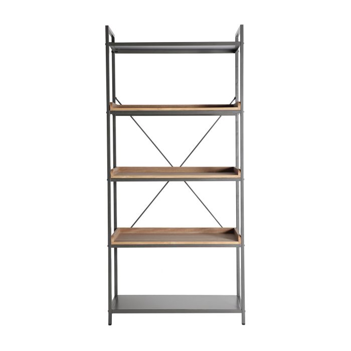 Librería Tirkane Estilo Industrial Gris Natural Madera Abeto Hierro, 84 Cm