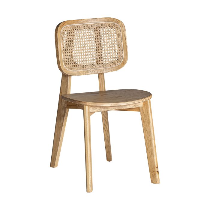 Silla Alora Estilo Nórdico Madera Olmo Ratán Natural, 42 Cm