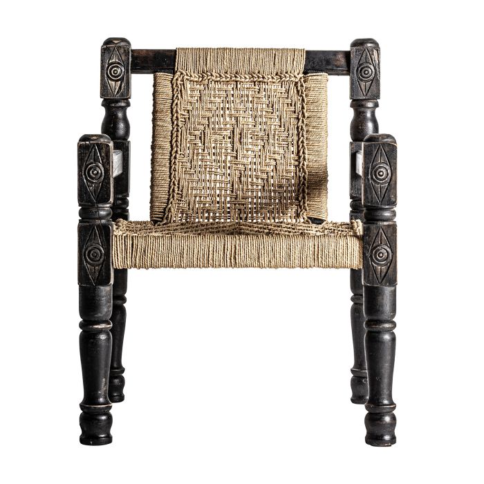 Sillón Madera Recuperada Negro Cuerda Natural, 76 Cm