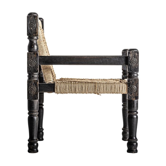 Sillón Madera Recuperada Negro Cuerda Natural, 76 Cm