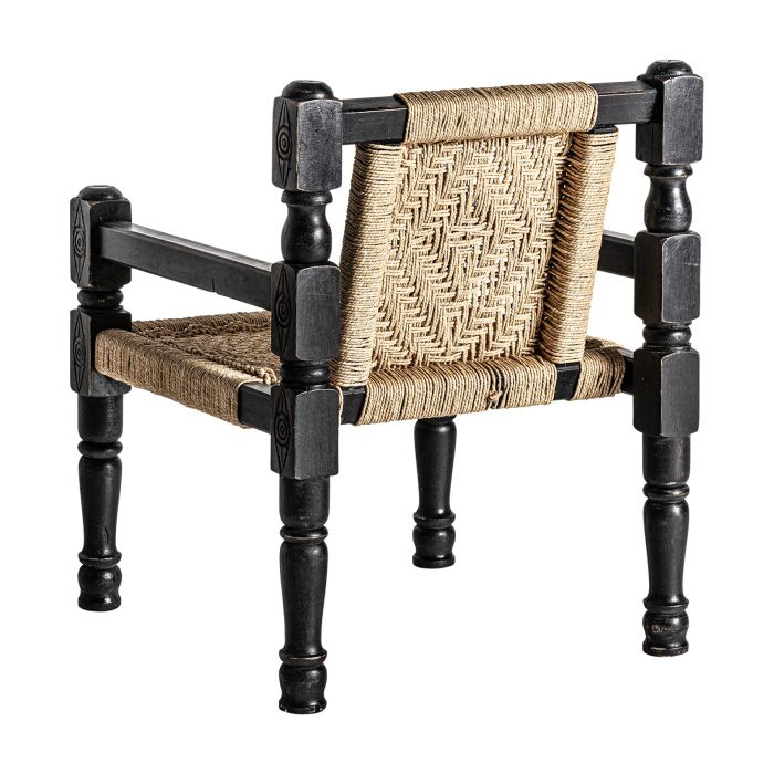 Sillón Madera Recuperada Negro Cuerda Natural, 76 Cm