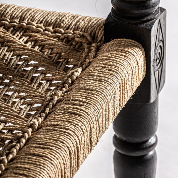 Sillón Madera Recuperada Negro Cuerda Natural, 76 Cm