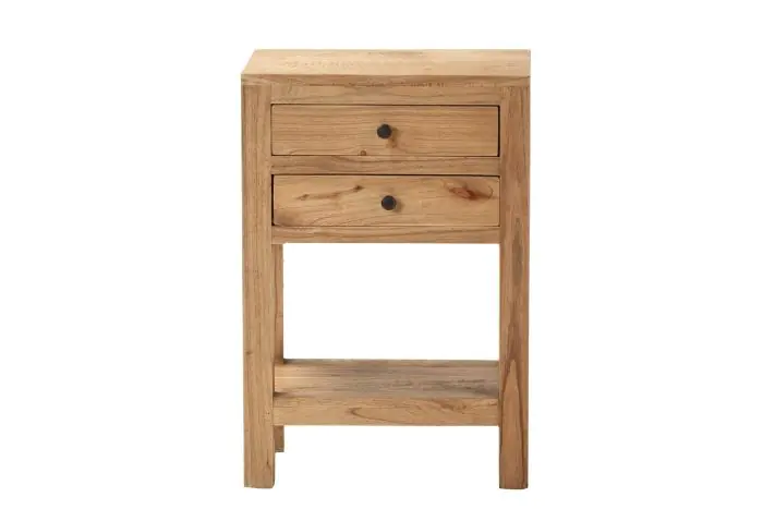 Mesita De Noche Mindi natural 2 Cajones 1 Repisa Abajo, 66 Cm