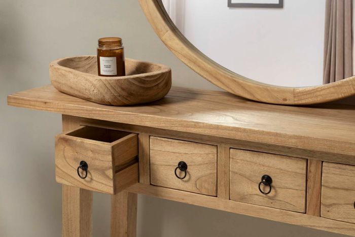 Consola 4 Cajones Madera Mindi Natural, 120x30x80 Cm
