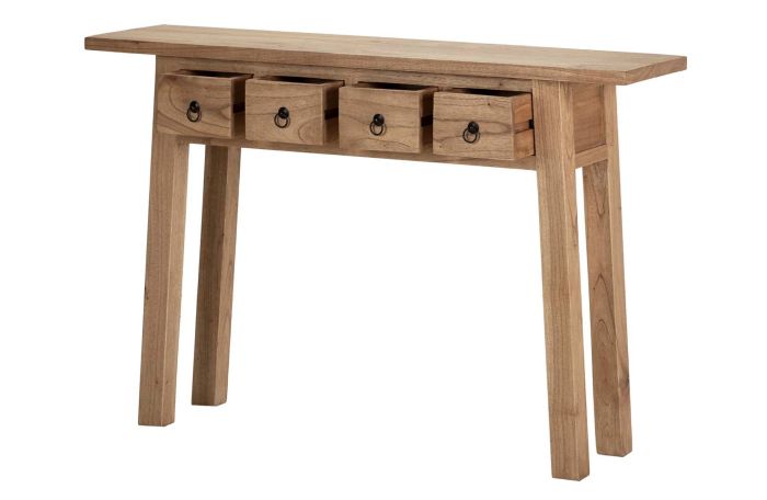 Consola 4 Cajones Madera Mindi Natural, 120x30x80 Cm
