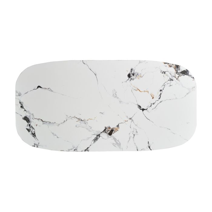 Mesa Comedor Mármol Sintético Blanco Acero Dorado, 200 Cm