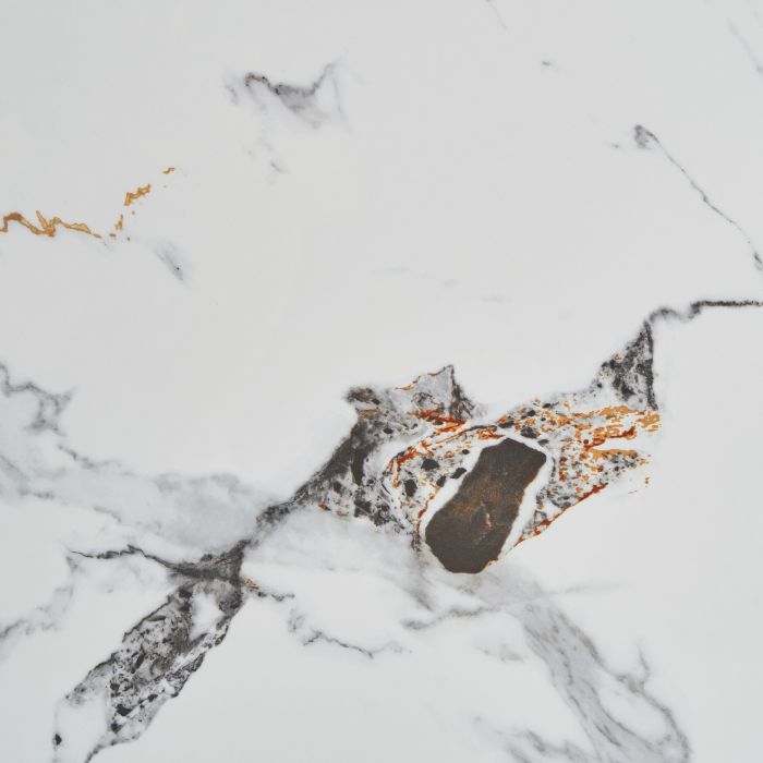 Mesa Comedor Mármol Sintético Blanco Acero Dorado, 200 Cm