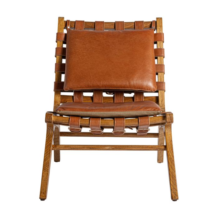Sillón Piel Marrón Madera 79X54X78 Tonos Marrón