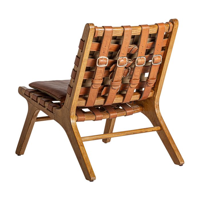 Sillón Piel Marrón Madera 79X54X78 Tonos Marrón