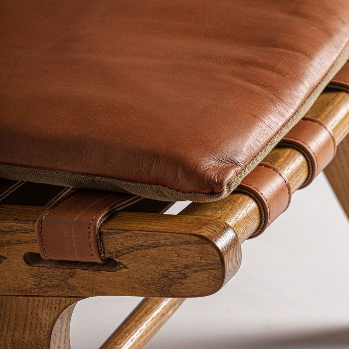 Sillón Piel Marrón Madera 79X54X78 Tonos Marrón