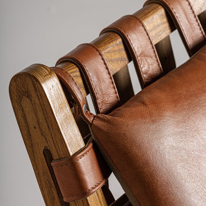 Sillón Piel Marrón Madera 79X54X78 Tonos Marrón