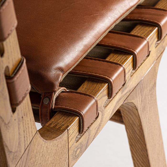 Sillón Piel Marrón Madera 79X54X78 Tonos Marrón