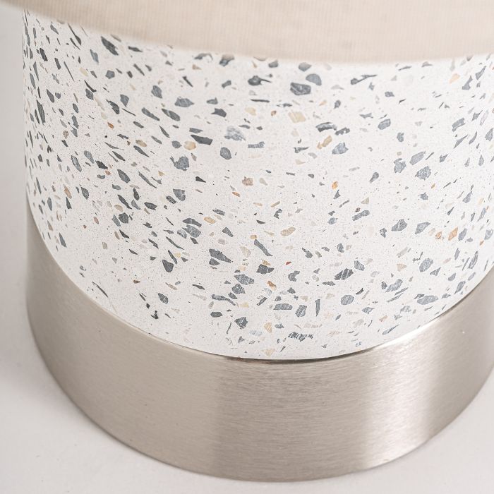 Lámpara De Sobremesa Acero Plata Piedra Blanco Lino, 62 Cm