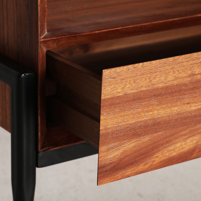 Mueble TV Madera Abeto 3 Cajones Negro Natural, 174 Cm