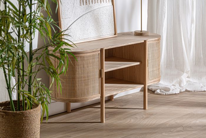 Mueble TV Curvo Marrón Natural, 120 Cm