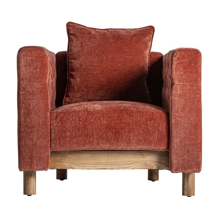 Sillón 88X87X80 Madera natural Tejido Burdeos Cojín