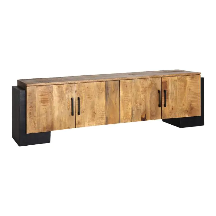 Mueble de televisión madera maciza de mango color natural /negro