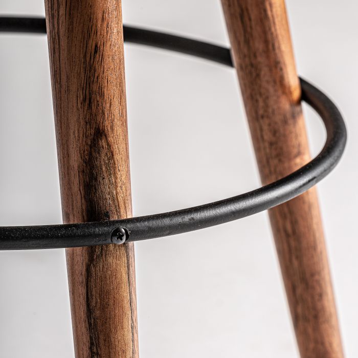 Taburete Piel Negro Acacia Natural Bar, 69 Cm