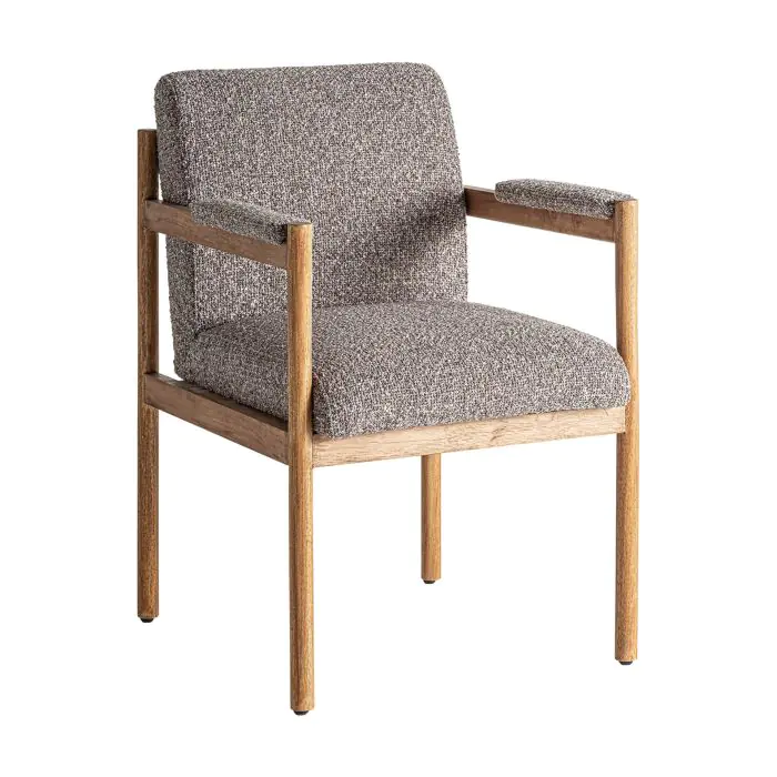 SILLA Madera Natural Tejido Gris Punteado