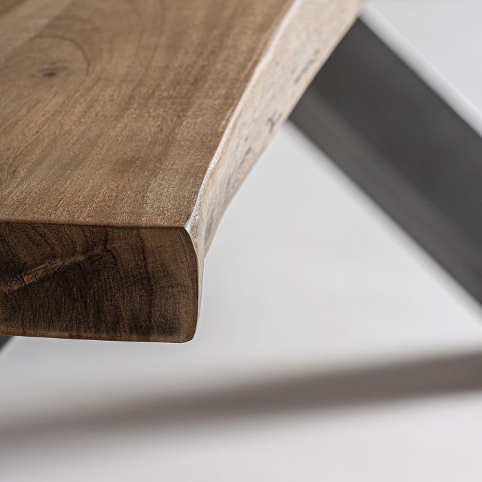 Mesa Comedor Madera Acacia Rectangular Marrón Negro, 220 Cm