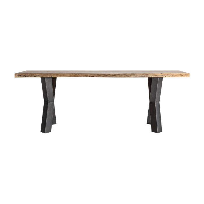 Mesa Comedor Madera Acacia Rectangular Marrón Negro, 220 Cm