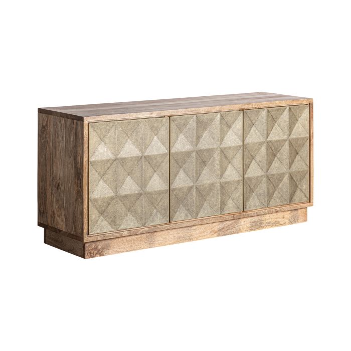 Aparador Marrón Oro Mango Latón 3 Puertas, 170 Cm