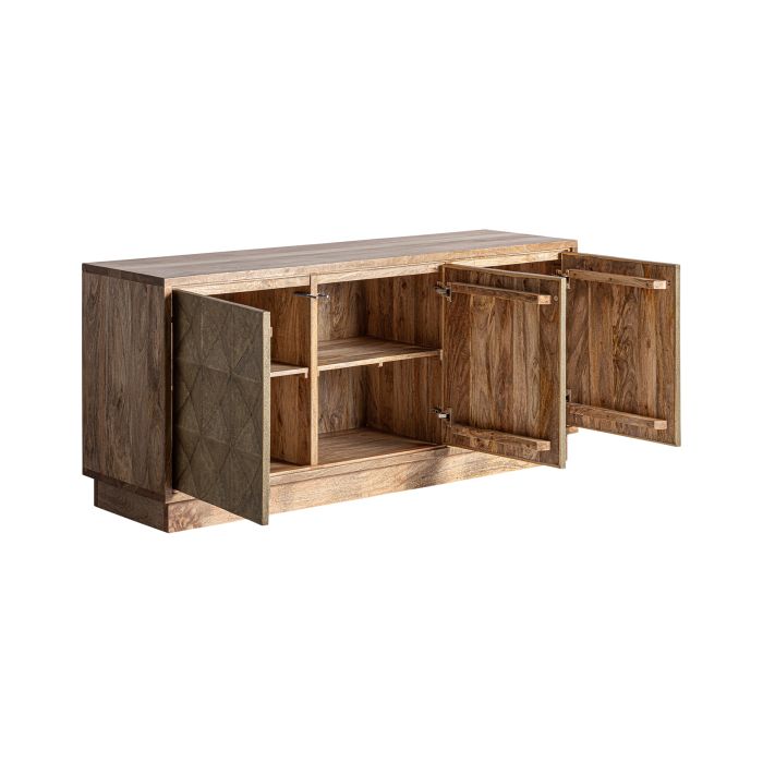 Aparador Marrón Oro Mango Latón 3 Puertas, 170 Cm