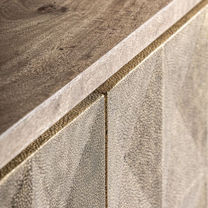 Aparador Marrón Oro Mango Latón 3 Puertas, 170 Cm