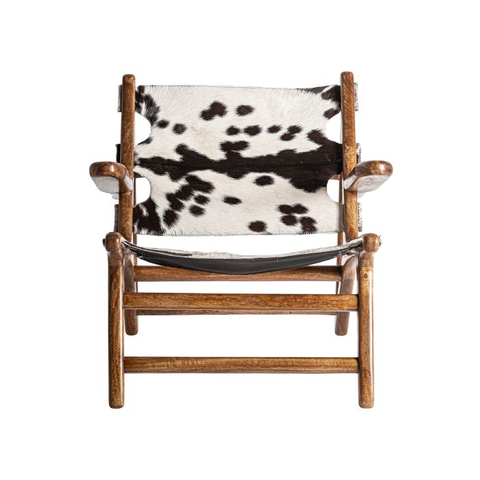 Sillón Helfaut Piel Blanco Negro Madera Mango, 75 Cm
