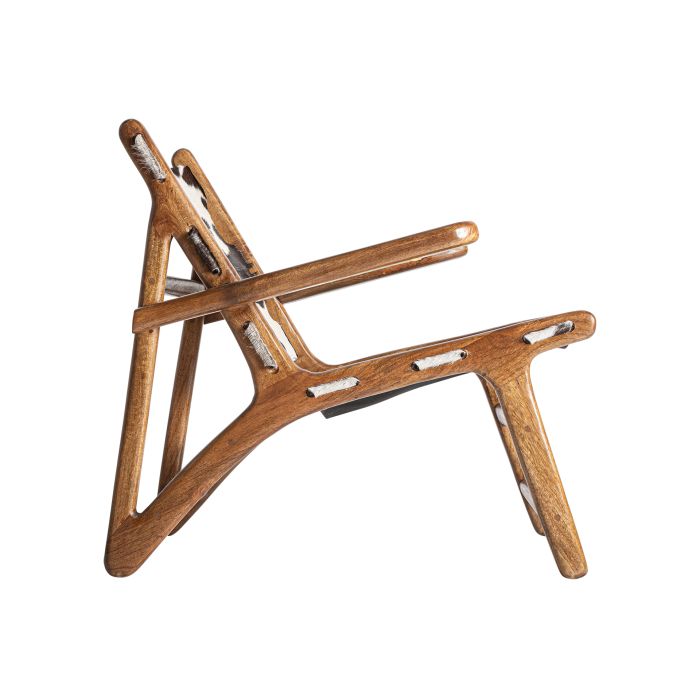 Sillón Helfaut Piel Blanco Negro Madera Mango, 75 Cm