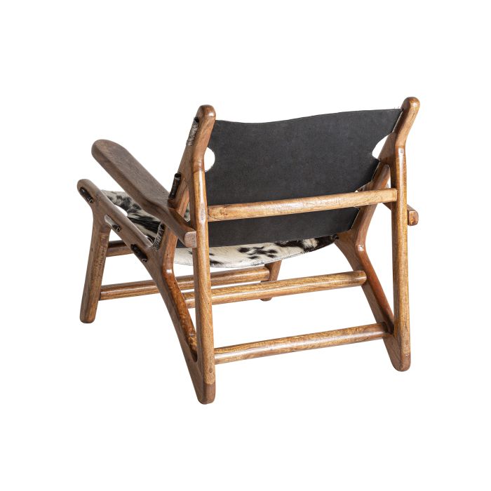 Sillón Helfaut Piel Blanco Negro Madera Mango, 75 Cm