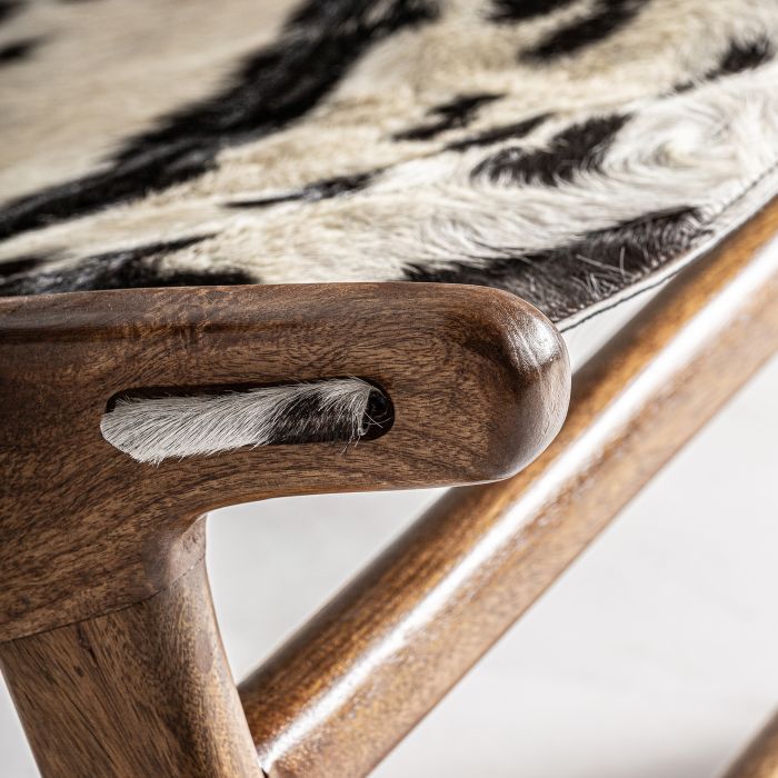 Sillón Helfaut Piel Blanco Negro Madera Mango, 75 Cm