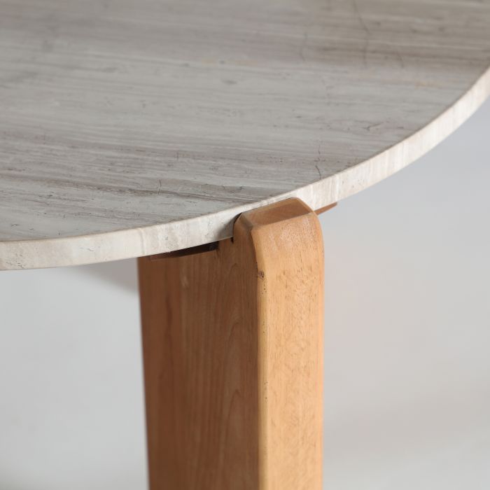 Mesa Centro Mármol Beige Madera Caucho, 73 Cm