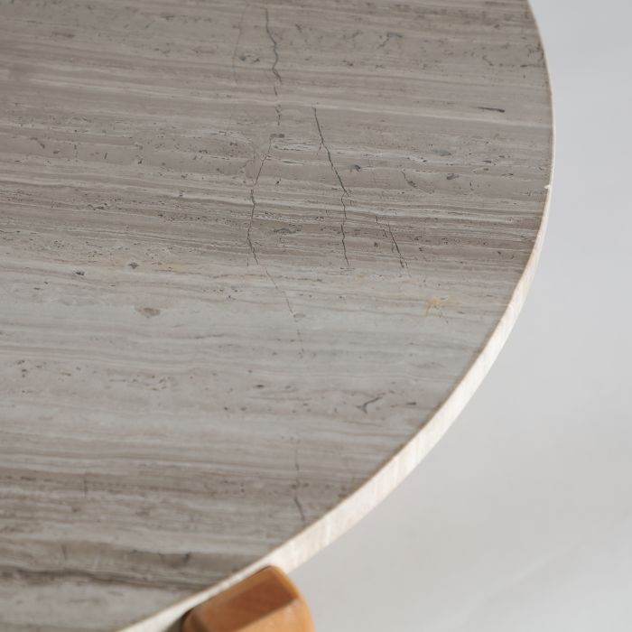 Mesa Centro Mármol Beige Madera Caucho, 73 Cm